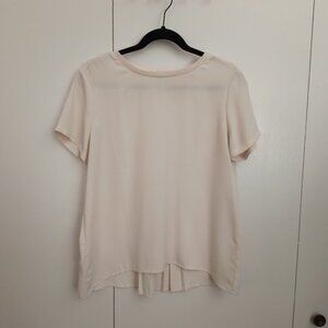 Loft Pleated Back Short Sleeve Cream Blouse Sz MP